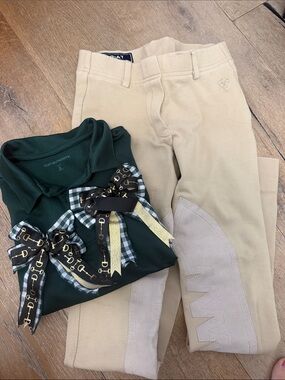 Port Authority Green Polo with Khaki Riding Tights
